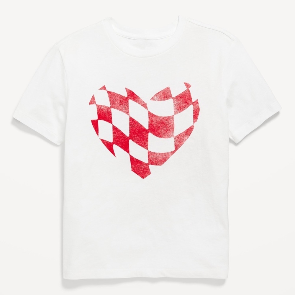 NWT old navy, White T-Shirt with Red Checkered Heart